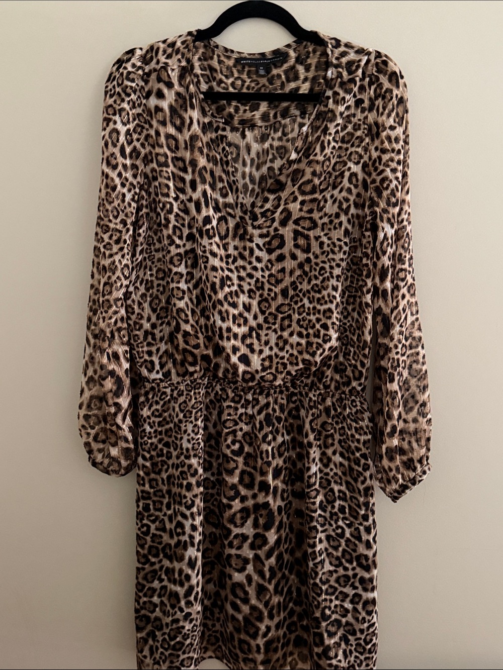 WHBM Leopard Print Long Sleeve Dress - Brown/Tan/Black Size 10
